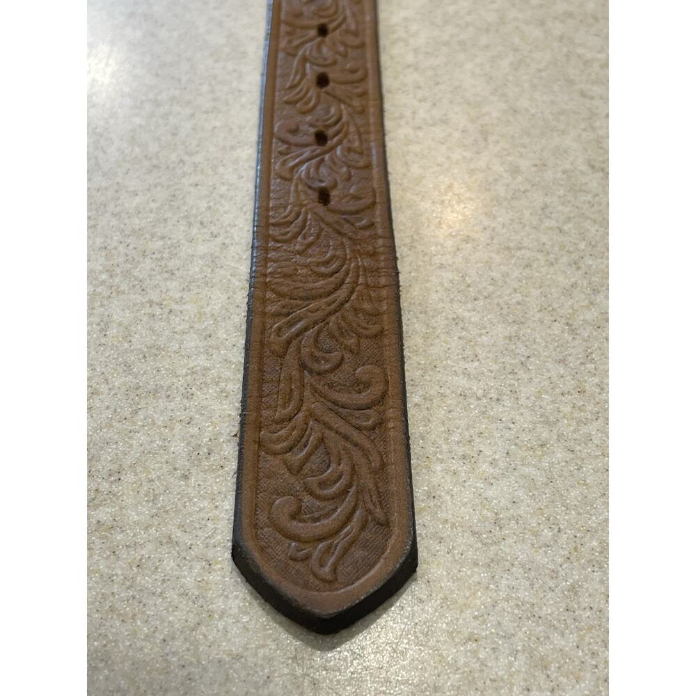 Justin Floral Tooled Leather Kids Belt American Buckle Brown Size -24 USA Flag - Picture 7 of 14